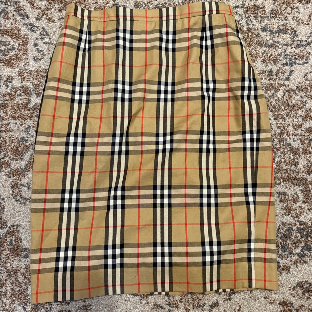 Burberry Beige and Black Check Pencil Skirt Small